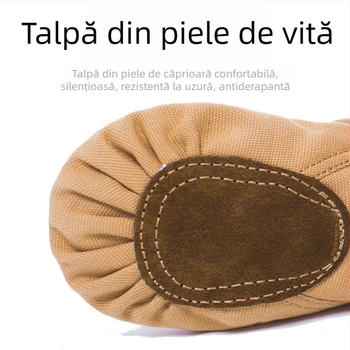 Pantofi de balet și dans pentru yoga — talpă din piele, vârf din pânză, absorbție a șocurilor, respirabili, ușori
