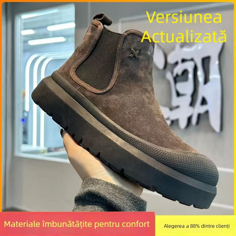 Ghete Chelsea înalte pentru bărbați, suprafață PU artificială, talpă din plastic, vârf rotund, culoare solidă, lansare toamnă 2025