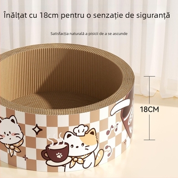 Placă de zgâriere pentru pisici cu pat integrat, din hârtie ondulată, brand 7o, model QW10309, stil simplu