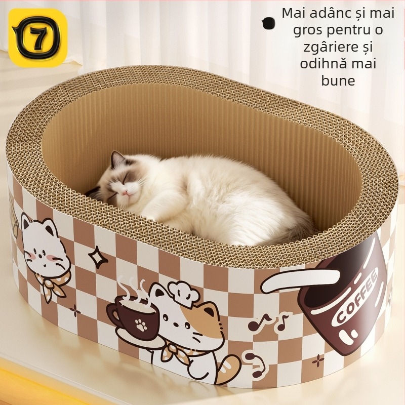 Placă de zgâriere pentru pisici cu pat integrat, din hârtie ondulată, brand 7o, model QW10309, stil simplu