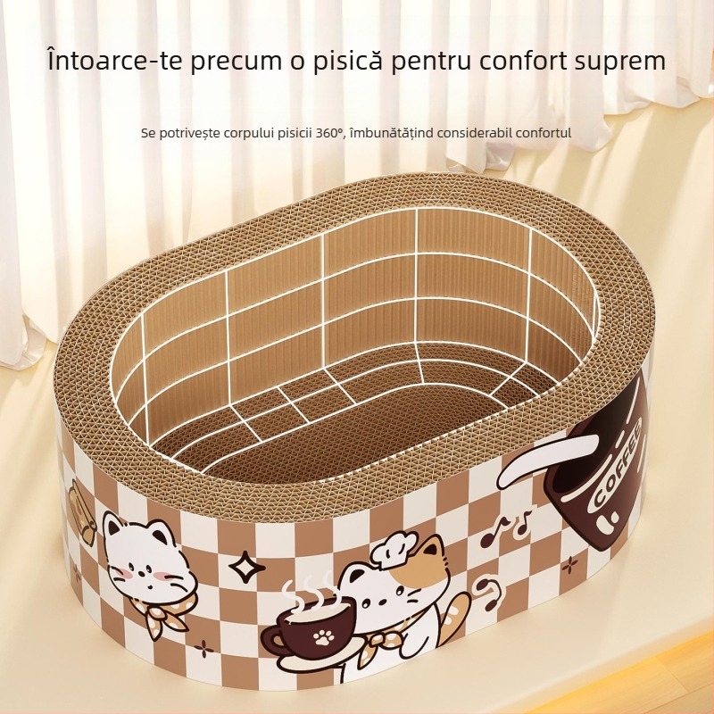Placă de zgâriere pentru pisici cu pat integrat, din hârtie ondulată, brand 7o, model QW10309, stil simplu