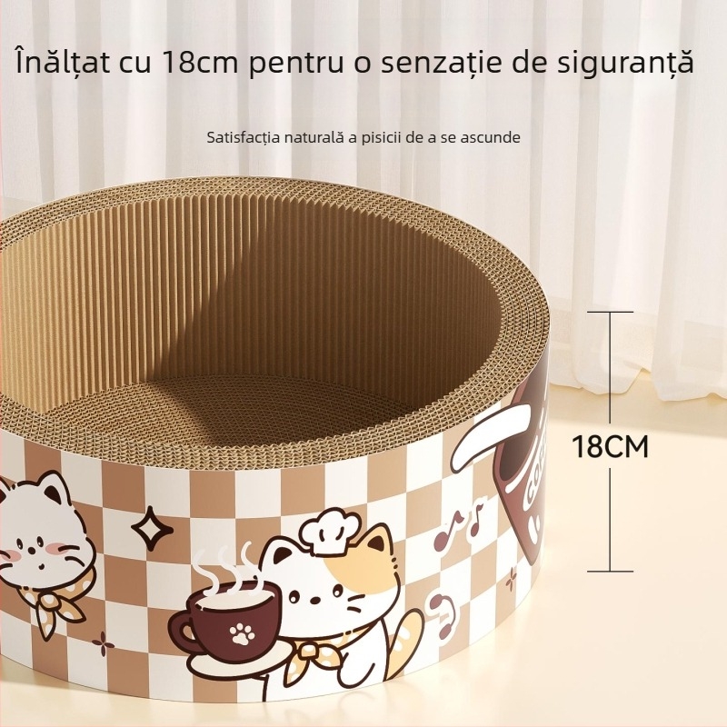 Placă de zgâriere pentru pisici cu pat integrat, din hârtie ondulată, brand 7o, model QW10309, stil simplu
