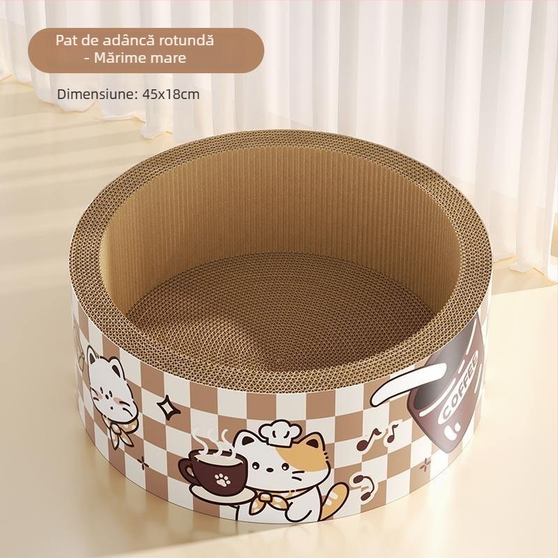Placă de zgâriere pentru pisici cu pat integrat, din hârtie ondulată, brand 7o, model QW10309, stil simplu