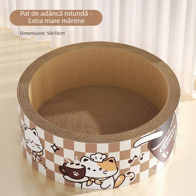 Placă de zgâriere pentru pisici cu pat integrat, din hârtie ondulată, brand 7o, model QW10309, stil simplu