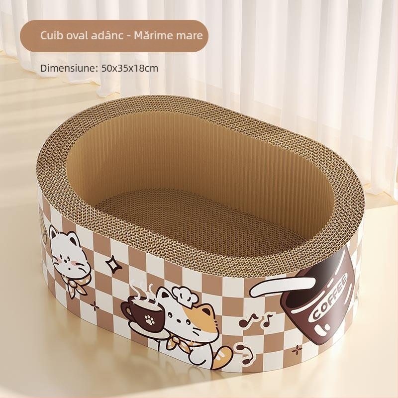 Placă de zgâriere pentru pisici cu pat integrat, din hârtie ondulată, brand 7o, model QW10309, stil simplu