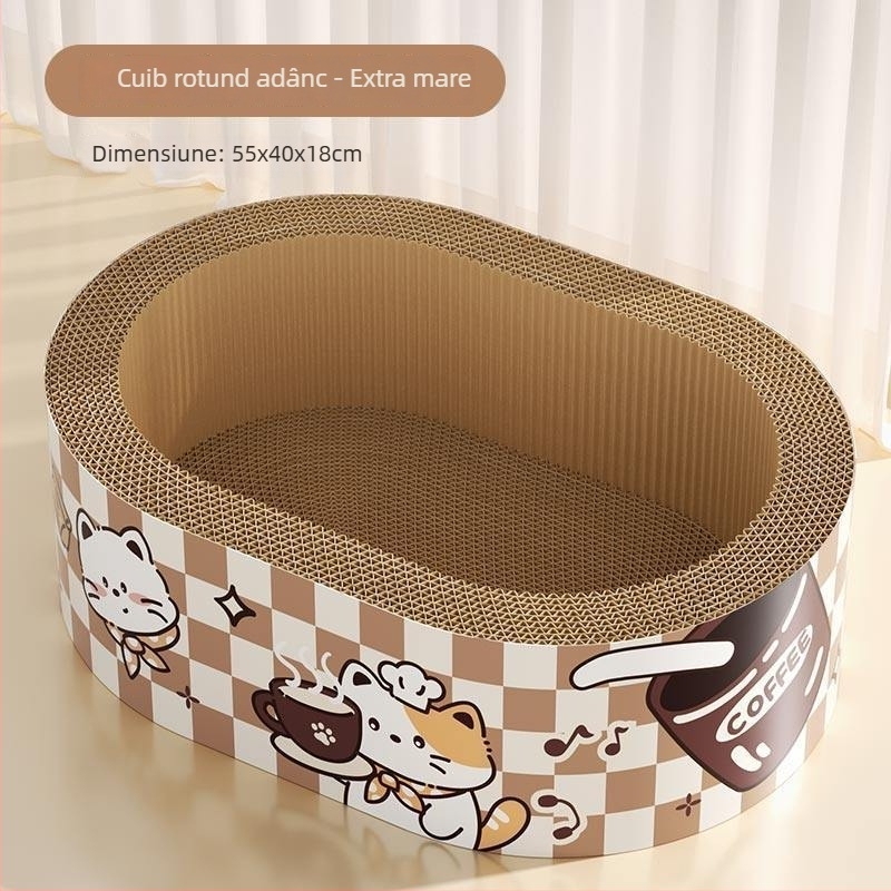 Placă de zgâriere pentru pisici cu pat integrat, din hârtie ondulată, brand 7o, model QW10309, stil simplu