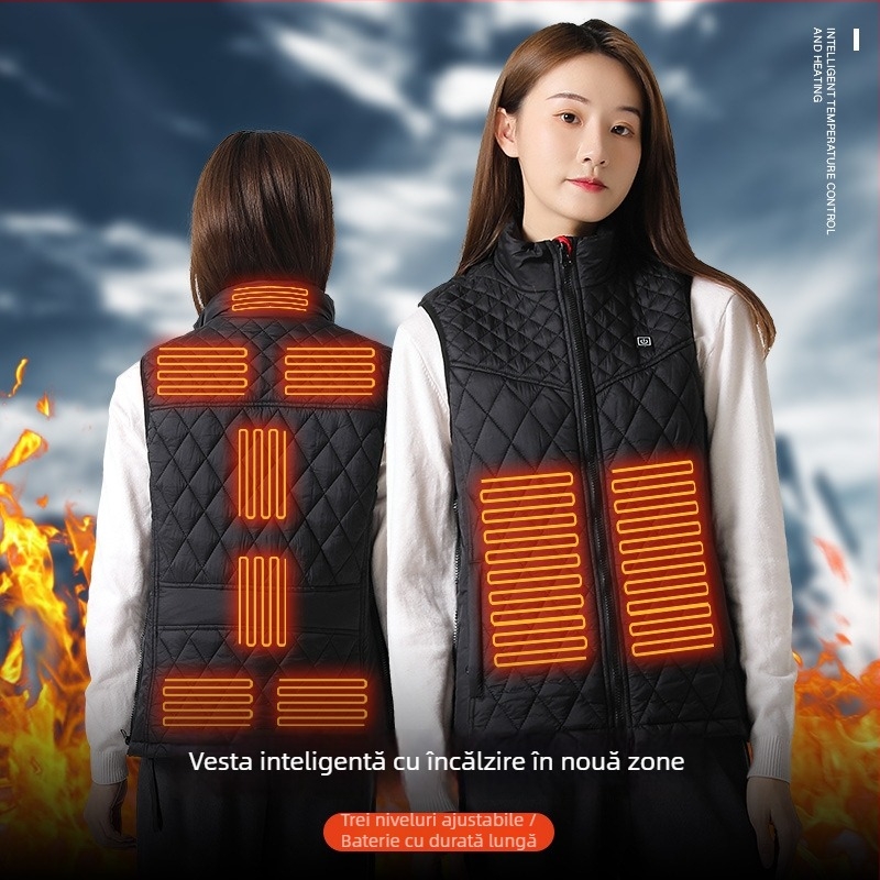 Vesta din bumbac în croială slim-fit, umplutură din bumbac cu aspect mătaseos, 90-95% bumbac, fermoar frontal, guler înalt