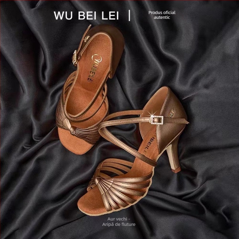 Pantofi de dans pentru femei – Partea superioară Nylon + Piele; Talpă: velur; Toc mediu-înalt; Pentru dansul latin; Respirabile și ușoare