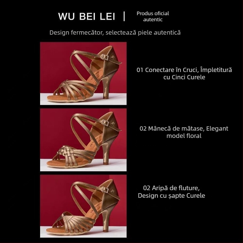 Pantofi de dans pentru femei – Partea superioară Nylon + Piele; Talpă: velur; Toc mediu-înalt; Pentru dansul latin; Respirabile și ușoare