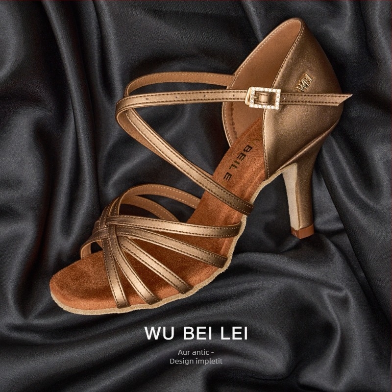 Pantofi de dans pentru femei – Partea superioară Nylon + Piele; Talpă: velur; Toc mediu-înalt; Pentru dansul latin; Respirabile și ușoare