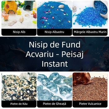 Set complet de peisaj pentru fundul acvariului: țestoasă, nisip de râu, mărgele albastre, nisip alb, piatră vulcanică, pietre de râu și de ghețar, nisip albastru gata de utilizare