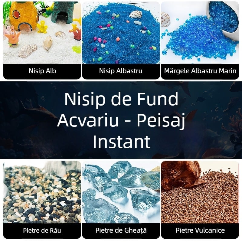 Set complet de peisaj pentru fundul acvariului: țestoasă, nisip de râu, mărgele albastre, nisip alb, piatră vulcanică, pietre de râu și de ghețar, nisip albastru gata de utilizare