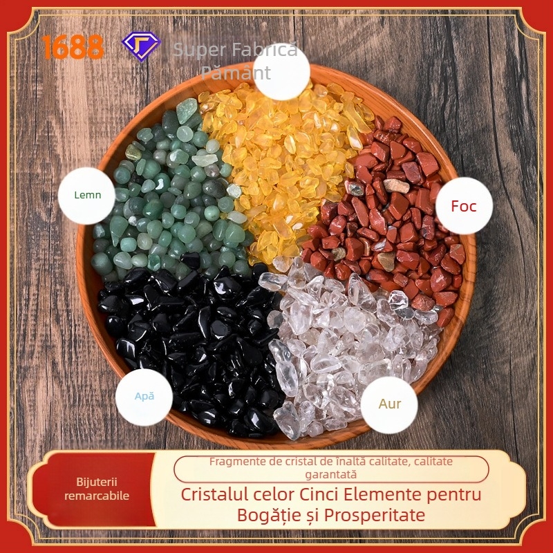 Cioburi de cristal pentru decor de acvariu cu temă Buddha — Cristale naturale ale celor cinci elemente, Brand Chuse, Model CSHH-20251215, Ambalare în cutie de carton