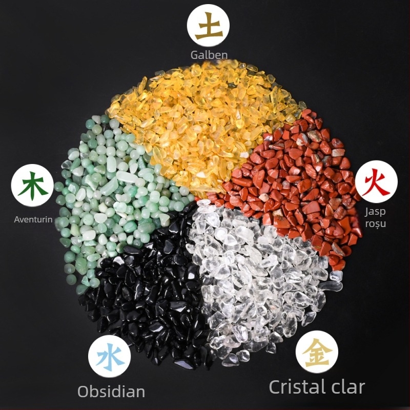 Cioburi de cristal pentru decor de acvariu cu temă Buddha — Cristale naturale ale celor cinci elemente, Brand Chuse, Model CSHH-20251215, Ambalare în cutie de carton