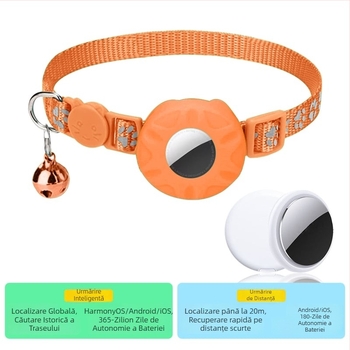 Localizator de guler Airtag pentru pisici – set cu capac de protecție, model dungi, poliester, stil chinezesc