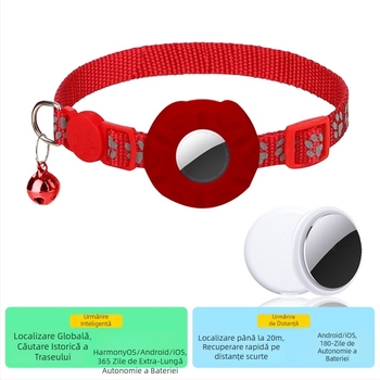 Localizator de guler Airtag pentru pisici – set cu capac de protecție, model dungi, poliester, stil chinezesc