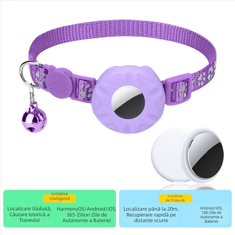 Localizator de guler Airtag pentru pisici – set cu capac de protecție, model dungi, poliester, stil chinezesc