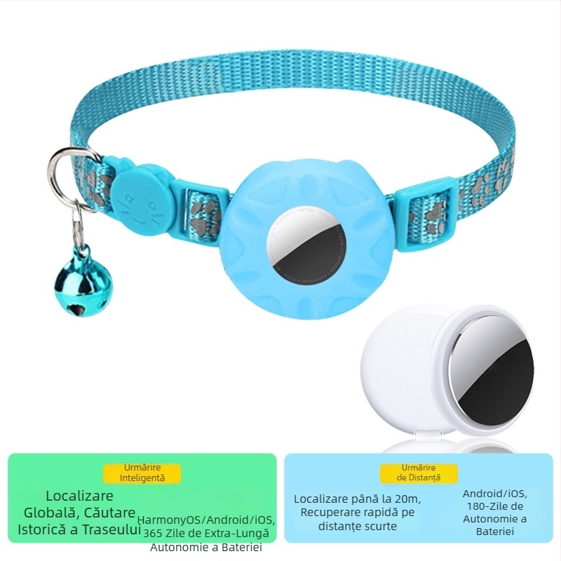 Localizator de guler Airtag pentru pisici – set cu capac de protecție, model dungi, poliester, stil chinezesc