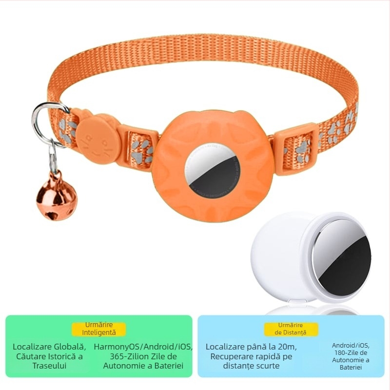 Localizator de guler Airtag pentru pisici – set cu capac de protecție, model dungi, poliester, stil chinezesc