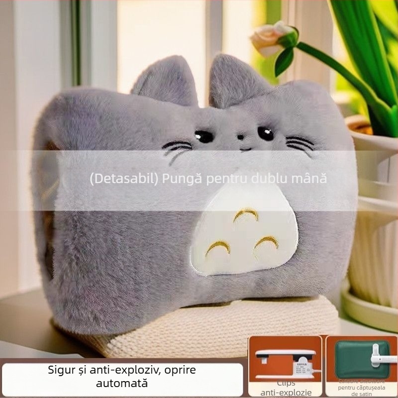 Borcă de apă fierbinte reîncărcabilă, rezistentă la explozie, cu husă plușată pentru încălzirea mâinilor și a abdomenului, din flanel