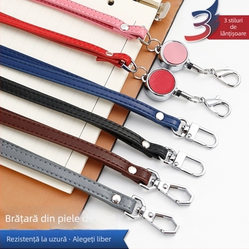 Lanyard de telefon cu buzunar pentru card, piele Ultrafilm, stil modern simplu, Kim Peak Ikadi