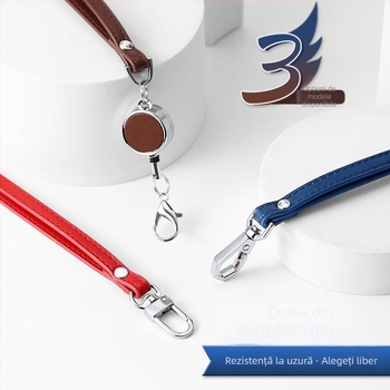 Lanyard de telefon cu buzunar pentru card, piele Ultrafilm, stil modern simplu, Kim Peak Ikadi