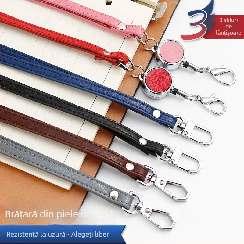 Lanyard de telefon cu buzunar pentru card, piele Ultrafilm, stil modern simplu, Kim Peak Ikadi