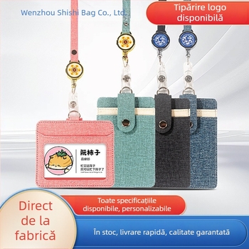 Portcard cu lanț și cataramă pentru tragere ușoară – husă protectoare pentru card de identitate de serviciu, card de acces, card de autobuz și card de student, suport de carduri multifuncțional