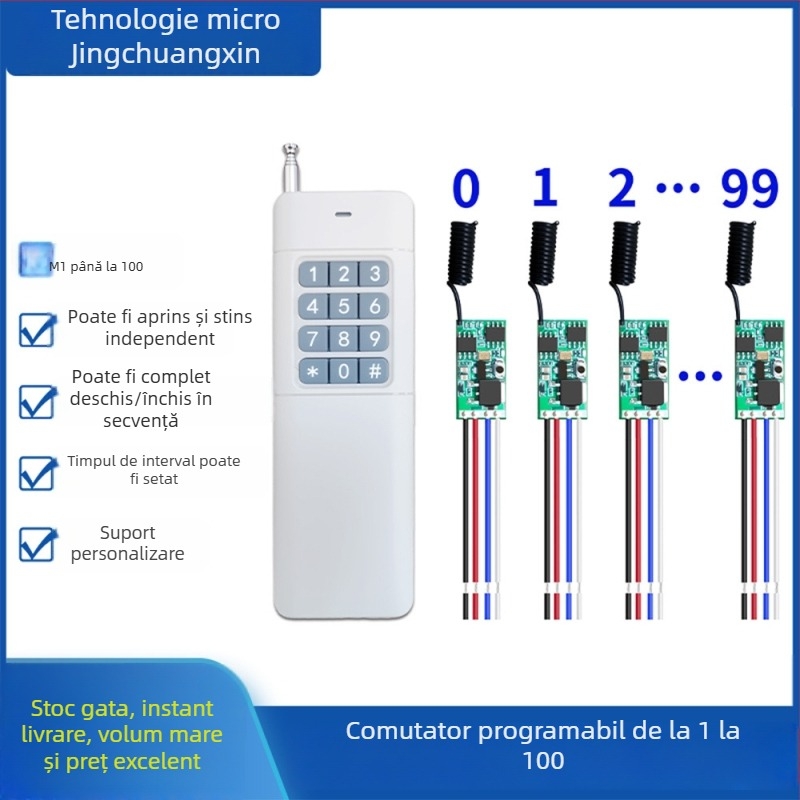 Comutator de control wireless — Jingchuangxinwei; temperatură de lucru -20 până la 75°C; proiectat pentru comutare la distanță
