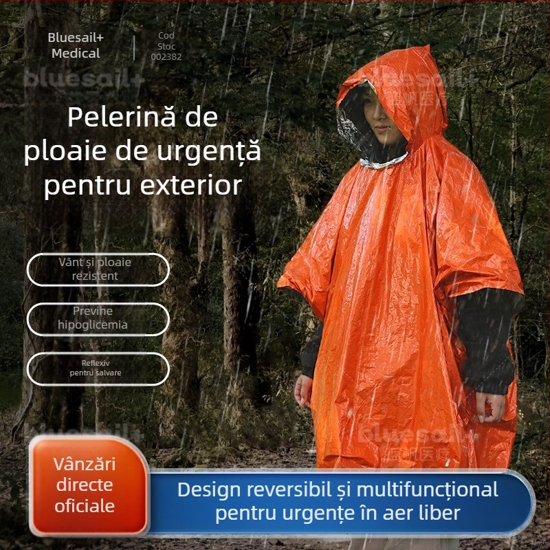 Sac de dormit izolat de urgență pentru camping în aer liber – protecție solară, rezistent la umiditate, rezistent la frig (Brand: Blue Sail; Model: Emergency blanket)