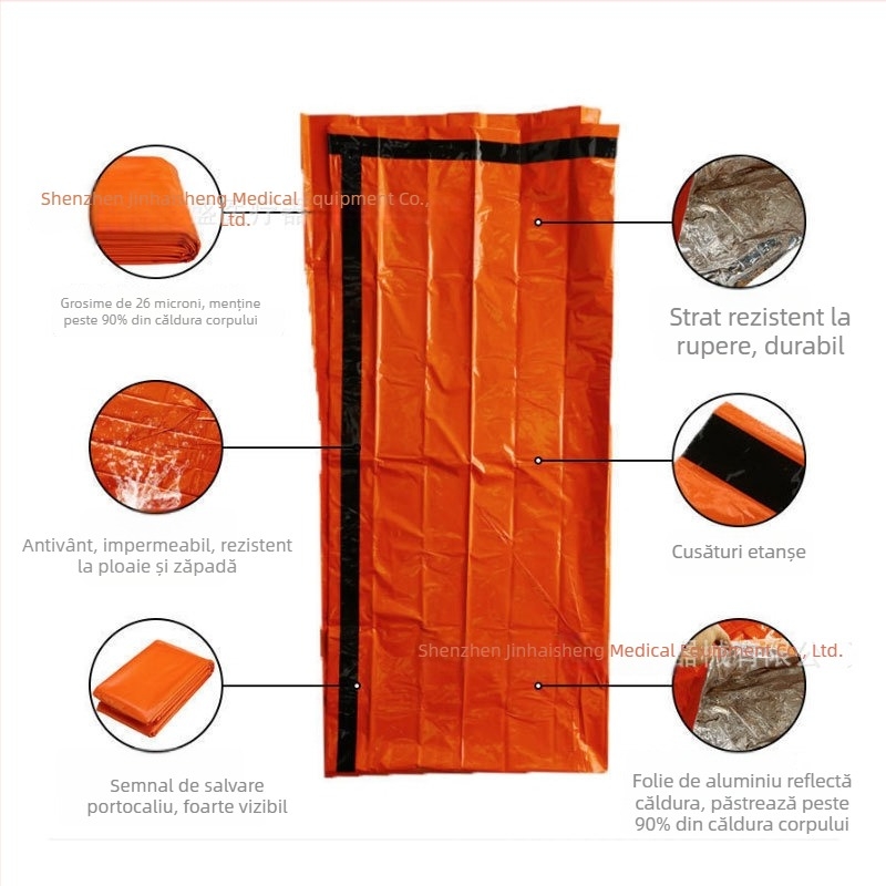 Sac de dormit de urgență din PE cu folie de aluminiu, izolație impermeabilă pentru camping în aer liber și intervenții de salvare (Model CSSD-01)