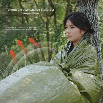 Sac de dormit izolat de urgență Blue Sail pentru camping în aer liber și alpinism, rezistent la umezeală, protecție la frig