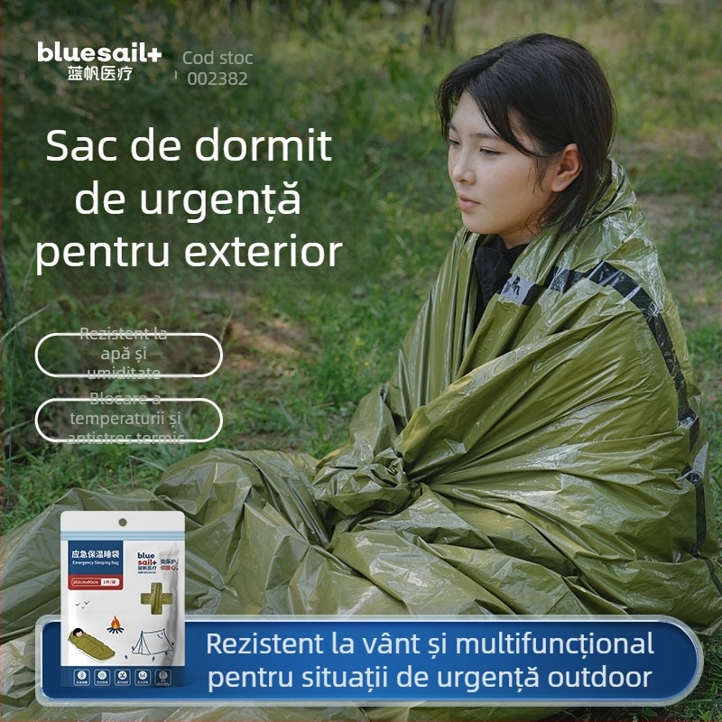 Sac de dormit izolat de urgență Blue Sail pentru camping în aer liber și alpinism, rezistent la umezeală, protecție la frig