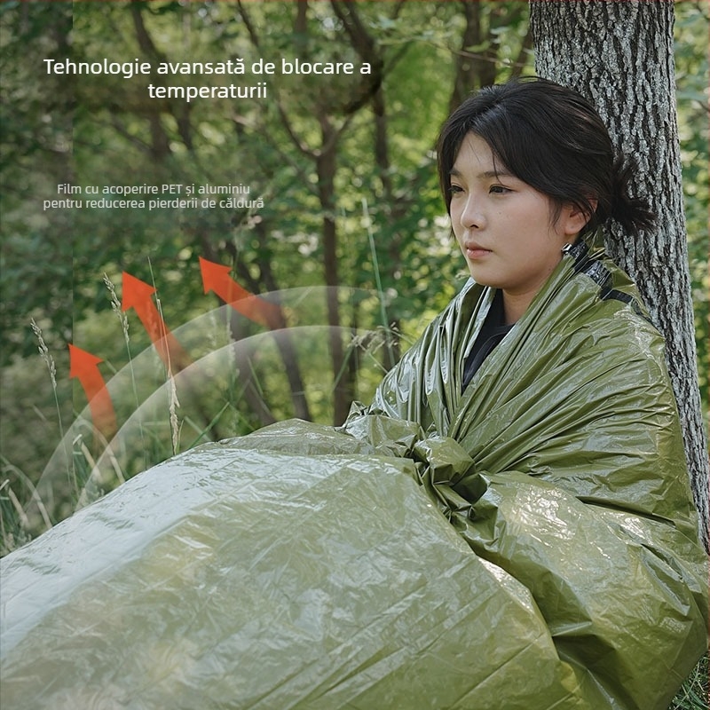 Sac de dormit izolat de urgență Blue Sail pentru camping în aer liber și alpinism, rezistent la umezeală, protecție la frig