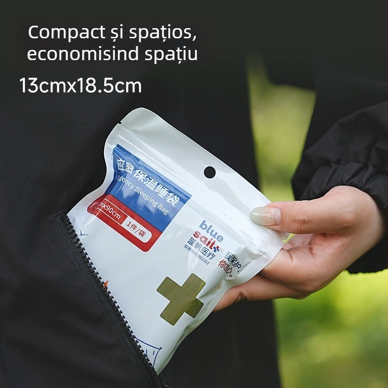 Sac de dormit izolat de urgență Blue Sail pentru camping în aer liber și alpinism, rezistent la umezeală, protecție la frig
