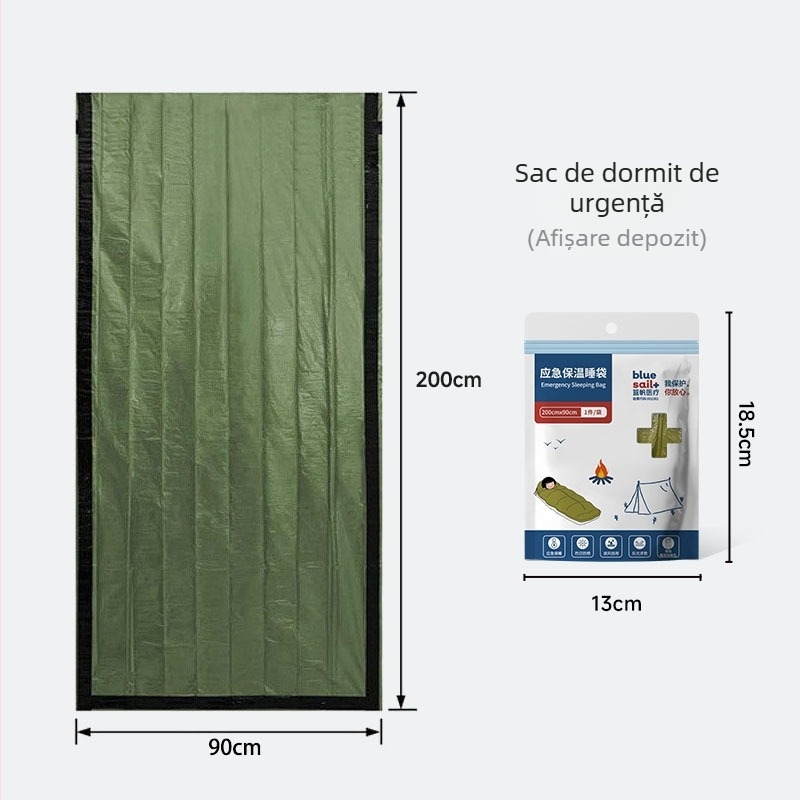 Sac de dormit izolat de urgență Blue Sail pentru camping în aer liber și alpinism, rezistent la umezeală, protecție la frig