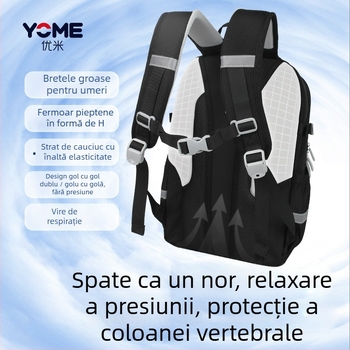 Rucsac școlar YOME pentru elevi de gimnaziu și liceu — respirabil, impermeabil, ultra-ușor, protecție a coloanei, țesătură Oxford