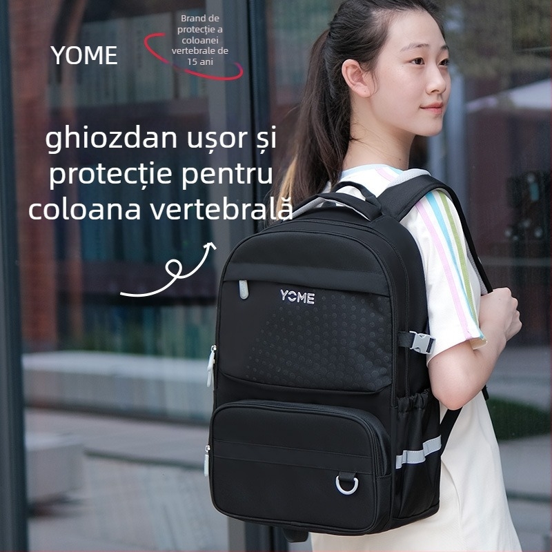 Rucsac școlar YOME pentru elevi de gimnaziu și liceu — respirabil, impermeabil, ultra-ușor, protecție a coloanei, țesătură Oxford