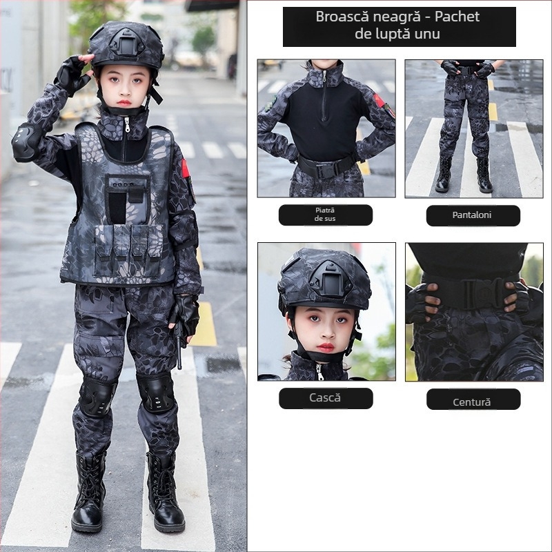 Set camuflaj pentru copii, material din bumbac amestecat, respirabil, unisex, mâneci scurte, pentru toate anotimpurile