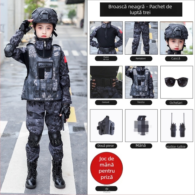 Set camuflaj pentru copii, material din bumbac amestecat, respirabil, unisex, mâneci scurte, pentru toate anotimpurile