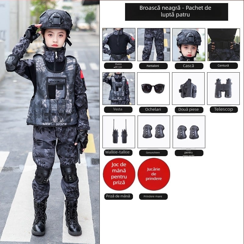 Set camuflaj pentru copii, material din bumbac amestecat, respirabil, unisex, mâneci scurte, pentru toate anotimpurile