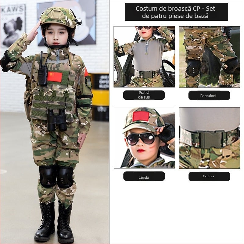 Set camuflaj pentru copii, material din bumbac amestecat, respirabil, unisex, mâneci scurte, pentru toate anotimpurile