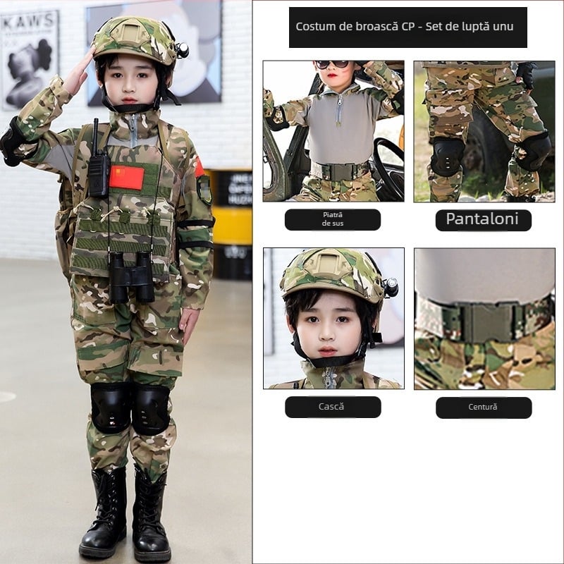 Set camuflaj pentru copii, material din bumbac amestecat, respirabil, unisex, mâneci scurte, pentru toate anotimpurile