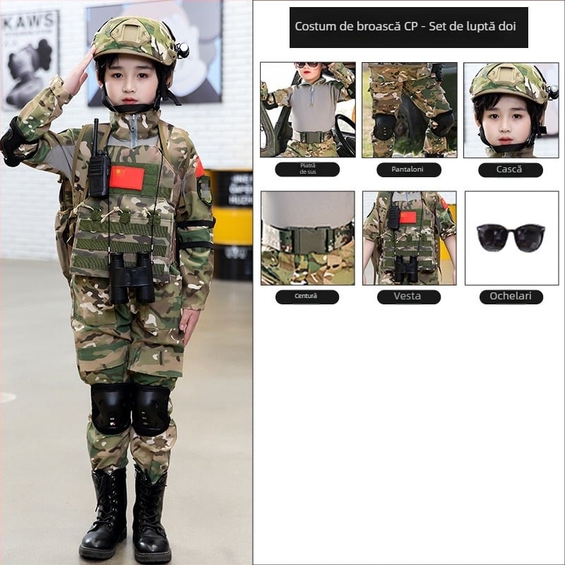 Set camuflaj pentru copii, material din bumbac amestecat, respirabil, unisex, mâneci scurte, pentru toate anotimpurile