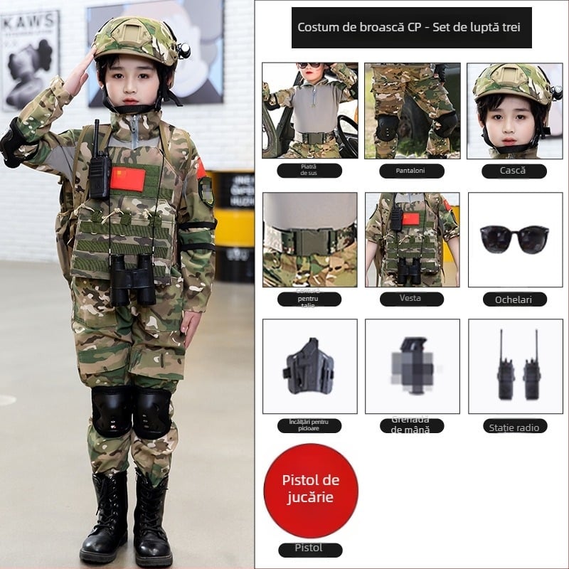 Set camuflaj pentru copii, material din bumbac amestecat, respirabil, unisex, mâneci scurte, pentru toate anotimpurile