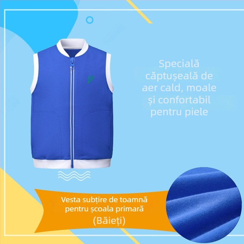 Pinocchio set școlar unisex: vestă tricotată cu pulover, două piese (sus + jos), polyester 30-50%, țesătură sintetică tratată moale, rezistent la vânt și cald