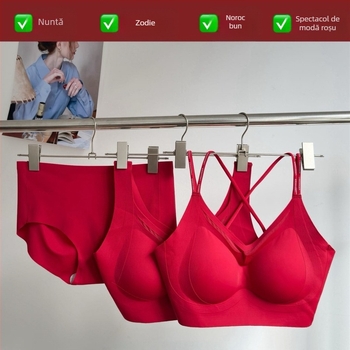 Set de sutien fără cusătură, cu cupă 3/4, cupă-modelată cu vârf subțire și bază mai lată, material nylon, bretele fixe duble, stil cu spate redus