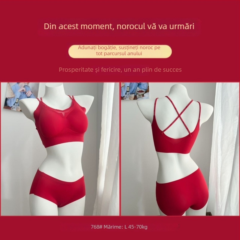 Set de sutien fără cusătură, cu cupă 3/4, cupă-modelată cu vârf subțire și bază mai lată, material nylon, bretele fixe duble, stil cu spate redus