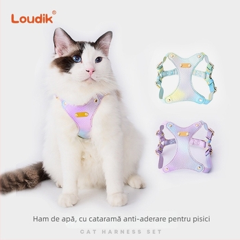 Set hâm piept pentru animale de companie și lesă, material Cortex, neextensibil, ambalaj en-gros 100 bucăți, pentru pisici