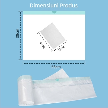 Sac de urgență pentru urinare cu pad absorbant, toaletă portabilă în aer liber, material PE, închidere cu șnur, mare capacitate de absorbție; geantă 53×38 cm, pad 24×13 cm (1200 ml)